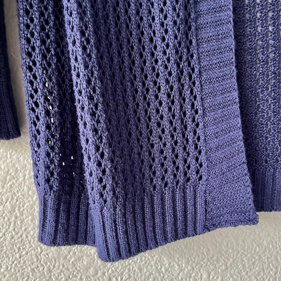 Navy Open Knit Hooded Long Cardigan - Picture 5 of 11